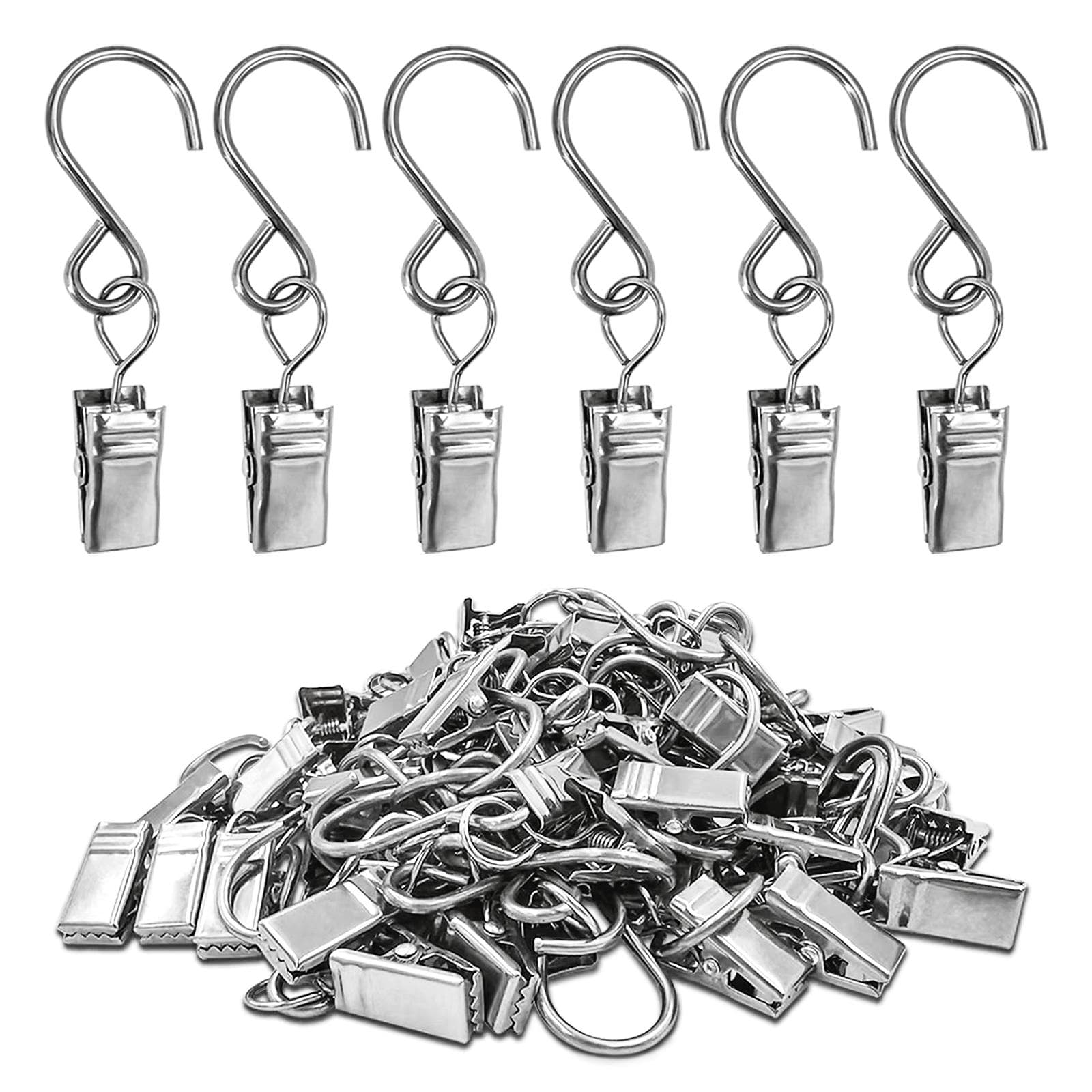 50PCS Stainless Steel S Hooks Lights Hangers Photo Camping Tents silver