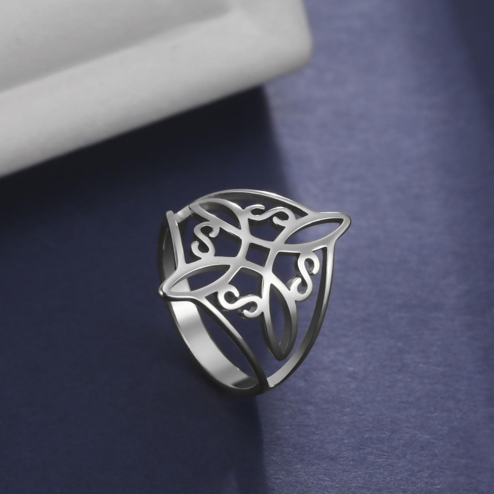 Silver Polished Stainless Steel Adjustable Ring - Celtic Knot Design, Good Luck Protection Amulet for Women, New Year 2023 Gift 9