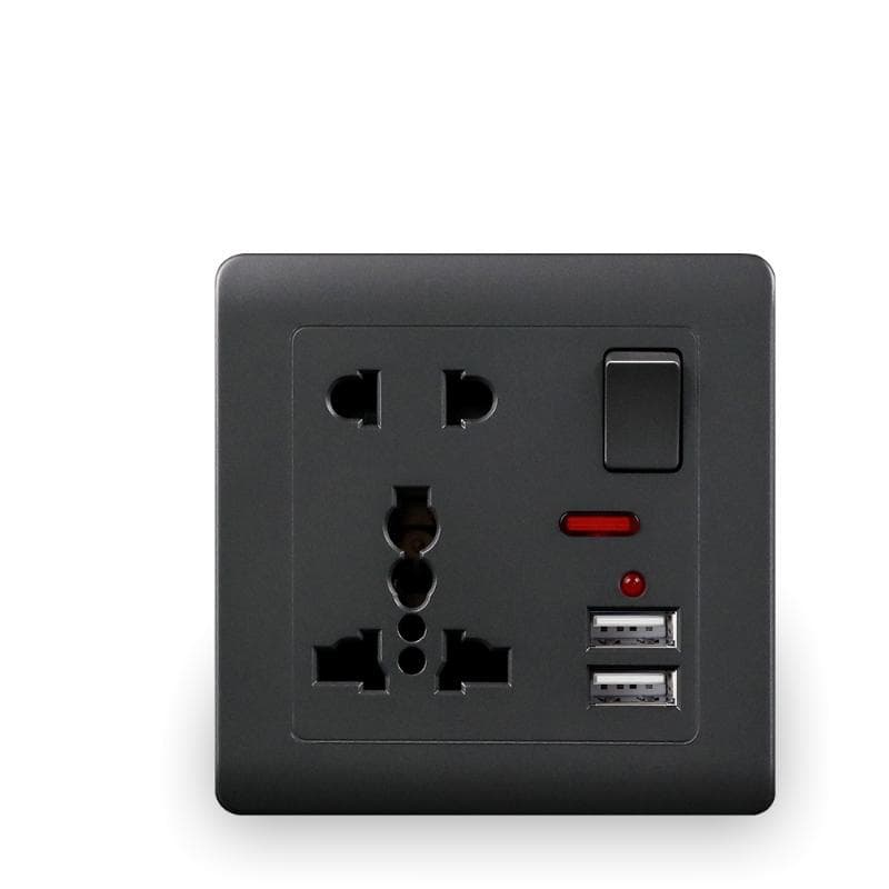 EU Standard Usb Socket Gray Embedded Panel 2.1A Dual USB Port AC 110-250V UK Wall Power Socket Universal 5 Hole Outlet single grey