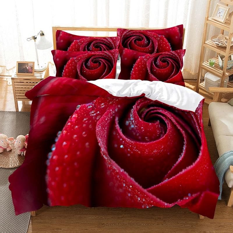Red rose bed linen set duvet cover 3D bed linen digital printing bed bed linen queen size bed linen set fashion design EU single(135x200cm)