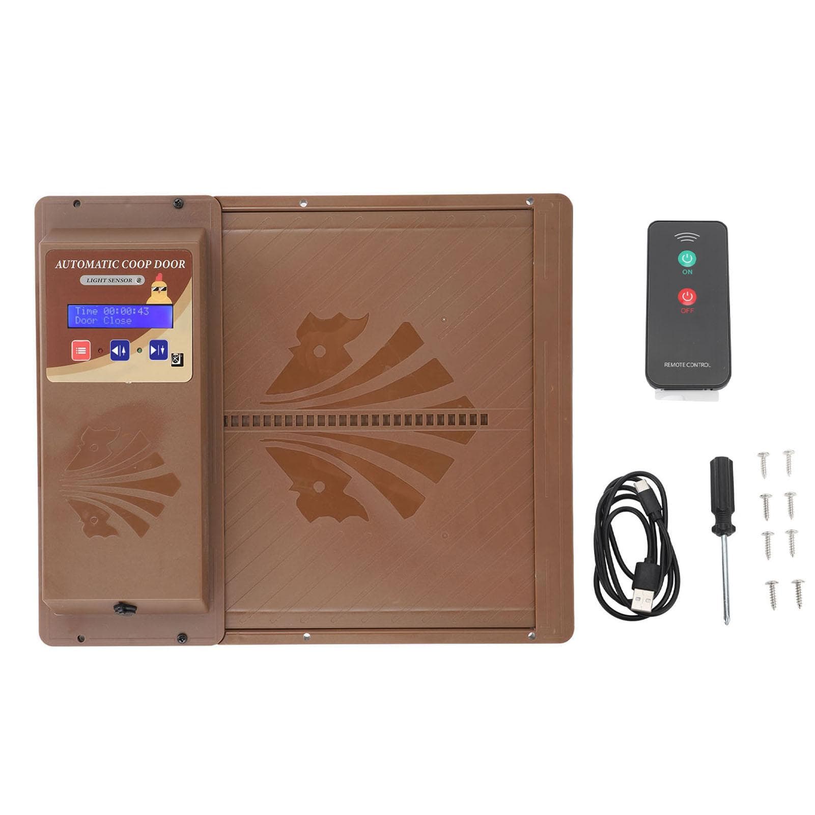 Automatic USB Chicken Coop Door 3 in 1 Light Sensor Remote Control Timing Chicken Coop Door Opener brown
