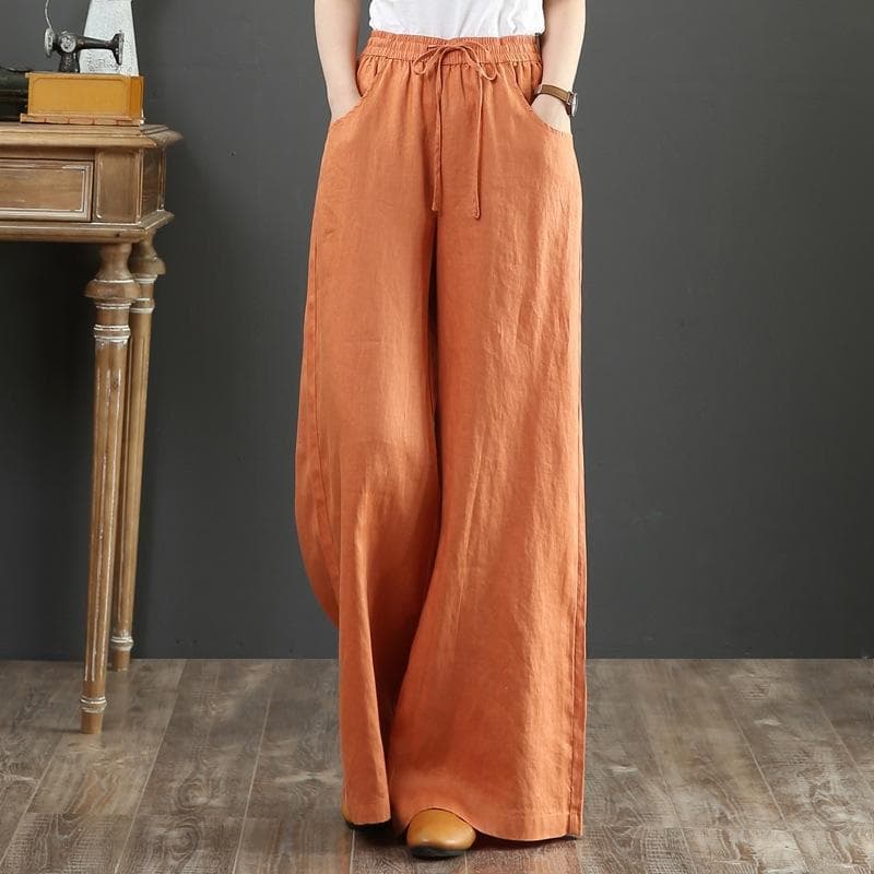 Spring and Summer Literary Cotton and Linen Pants Loose Large Size Wide Leg Pants High Waist Floor Mopping Pants Straight Trousers S