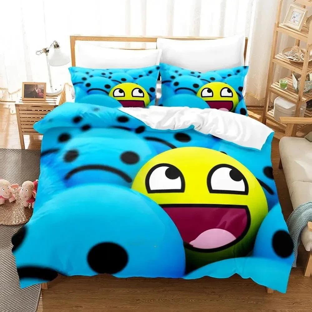 Cartoon Smiley Bedding Set Duvet Cover Bed Set Quilt Cover Pillowcase Comforter king Queen Size Boys Adult Bedding Set EU Double 200x200cm