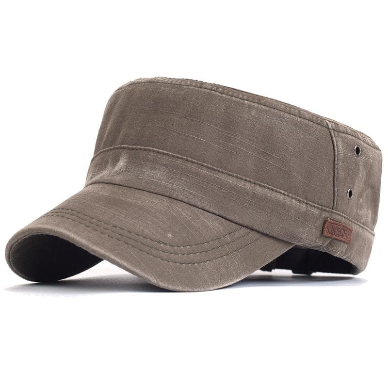 Washed Cotton Military Caps Casual Flat Top Hat Men Women Cadet Army Cap Adjustable Unique Design Vintage Four Seasons Adjustable 56-60cm brown