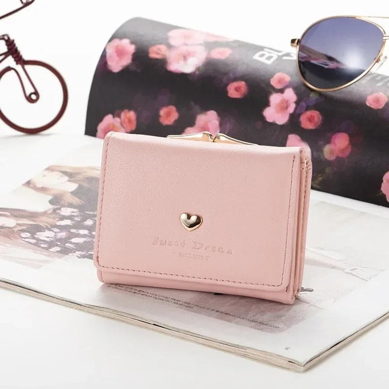 New Fashion Purse Female Short Version of Students Fresh Folding Mini Metal Wallet Cute Purse Lady Coin Purse for Female Lovely pink