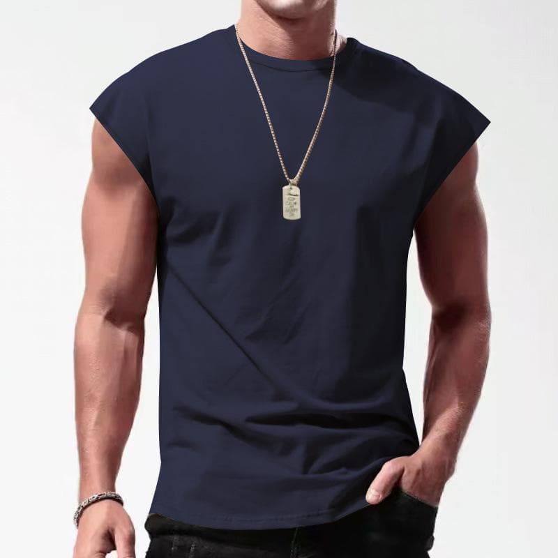 Men's Sleeveless T-shirt Summer Leisure Sports Loose Top Men Short Sleeve Bottom T Shirt for Men XL navy blue