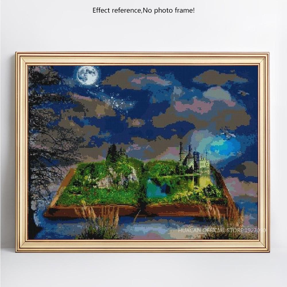 Diamond Painting Cartoon City On Book Full Dill Round Rhinestone Diamond Embroidery 20X30CM