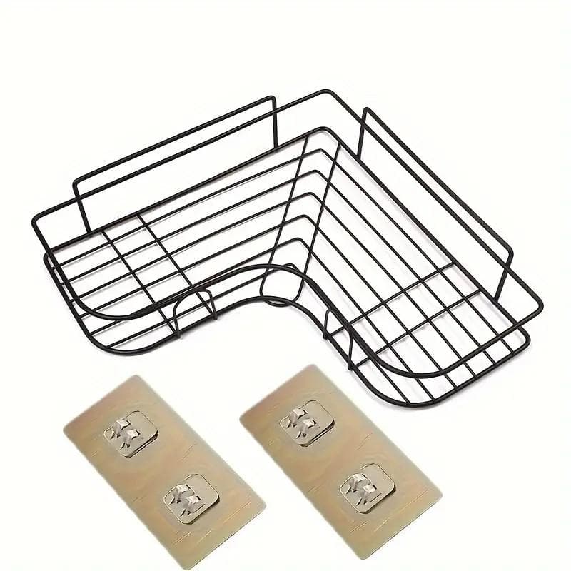 Bathroom Shelf Wall Mounted Corner Storage Shelves Shampoo Holder Cosmetic Rack Iron Shower Drain Basket Bathroom Organizer black
