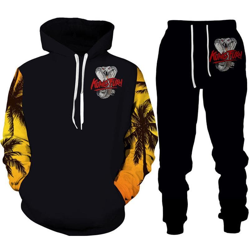 Funny Cobra Kai 3D Print Tracksuit Men's Cool Hoodie/Pants/Suit Hip Hop 2022 Fashion Long Sleeve Jogging Sportswear Athletic Set M brown