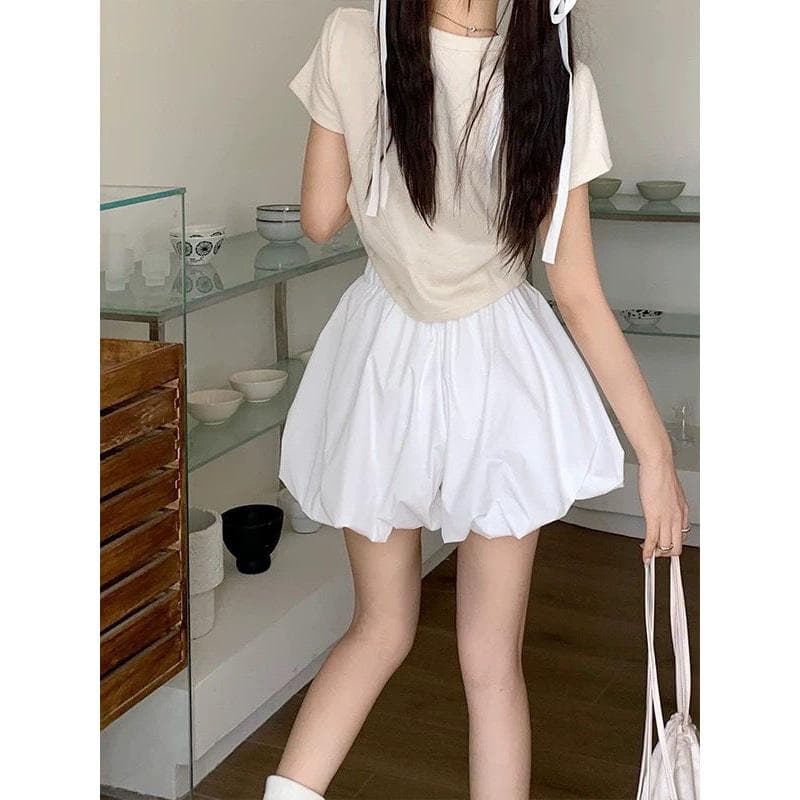 Flower Bud Half-body Casual Bloomers for Women In Summer New High-waisted Casual Slim Draped Versatile Shorts XL white