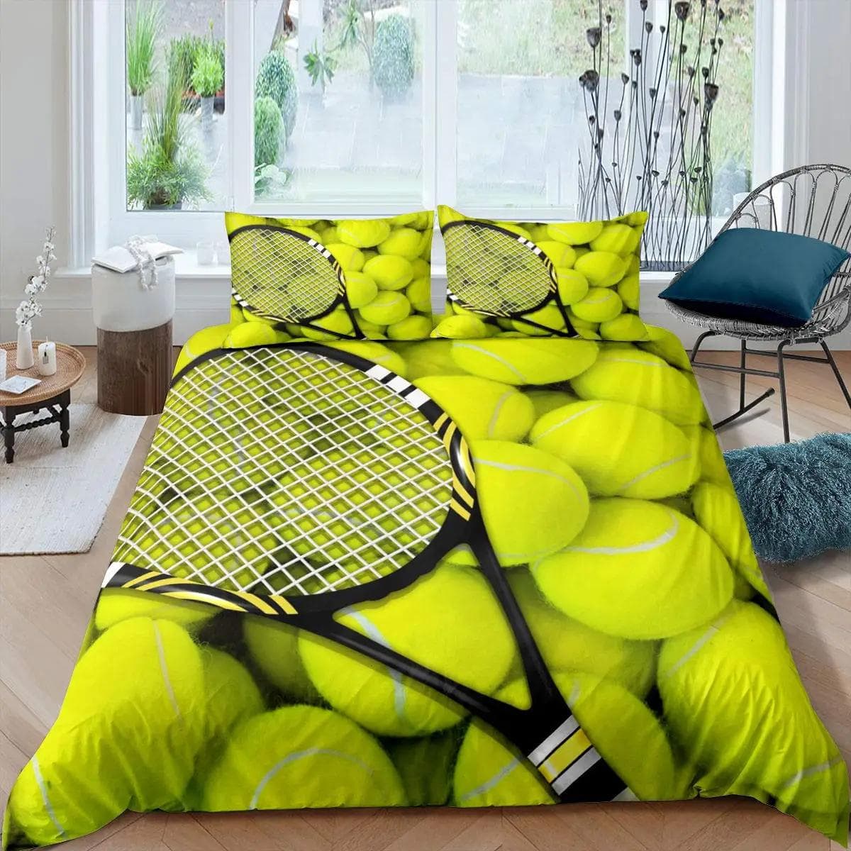 Tennis Ball Duvet Cover Set Sports Game Themed Bedding Set Twin Size for Boys Teens Adult Tennis Racket Ball Comforter Cover EU single(135x200cm)