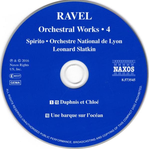 CD MAURICE RAVEL, SPIRITO, ORCHESTRE N - Orchestral Works • 4 Daphnis Et Chl 8573545 Naxos 2017 Japan ObiClassical Used