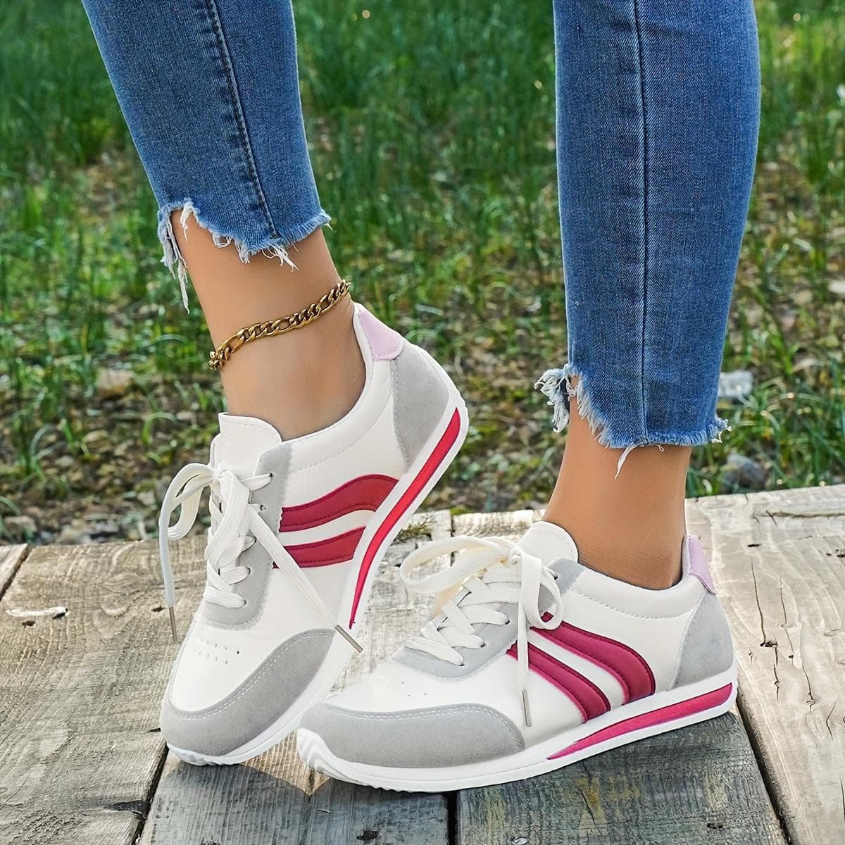 Women's Casual White Sneakers with Blue Accents - Breathable & Comfortable Lace-Up Running Shoes, Low-Top Fitness & Travel Footwear, Soft Rubber Sole 43
