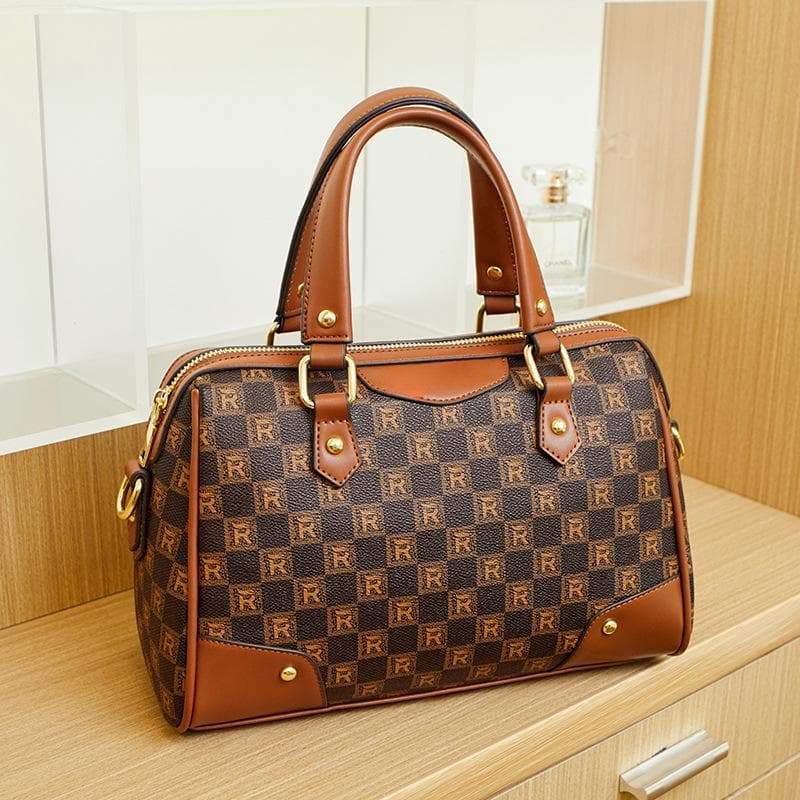 Premium Sense Small Square Bag Women's Plaid Fashion Handbag Printed Shoulder Boston Pillow Bag