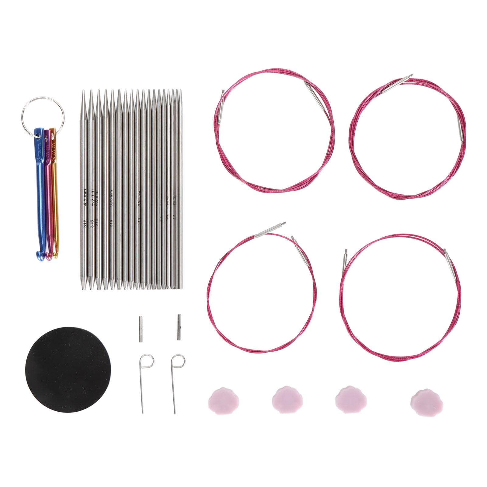 9 Pairs Circular Knitting Needle Set 11.5cm Long 2.2‑4.5mm Sizes Stainless Steel Interchangeable