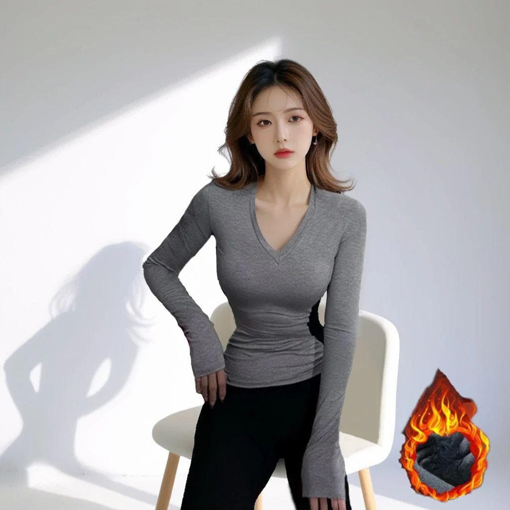 Pure Desire Shoulder Long-sleeved T-shirt German Velvet Contrast Base Shirt for Women In Autumn and Winter New Slim Warm Top XL