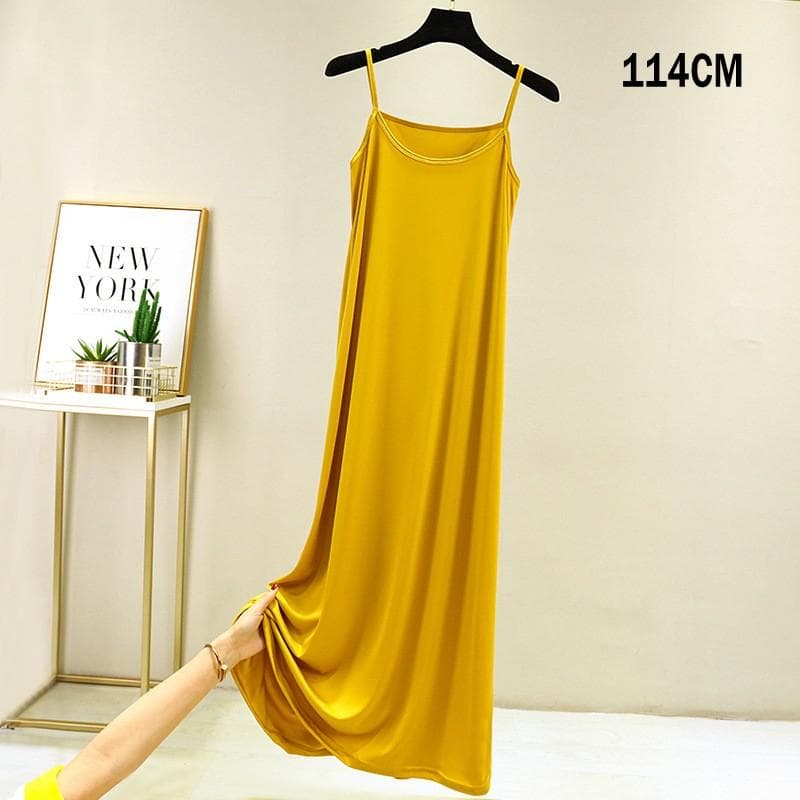 Summer Women Nightdress Spaghetti Strap Satin O Neck Loose underskirt Ladies Basic Sleepwear Casual Slip dress M