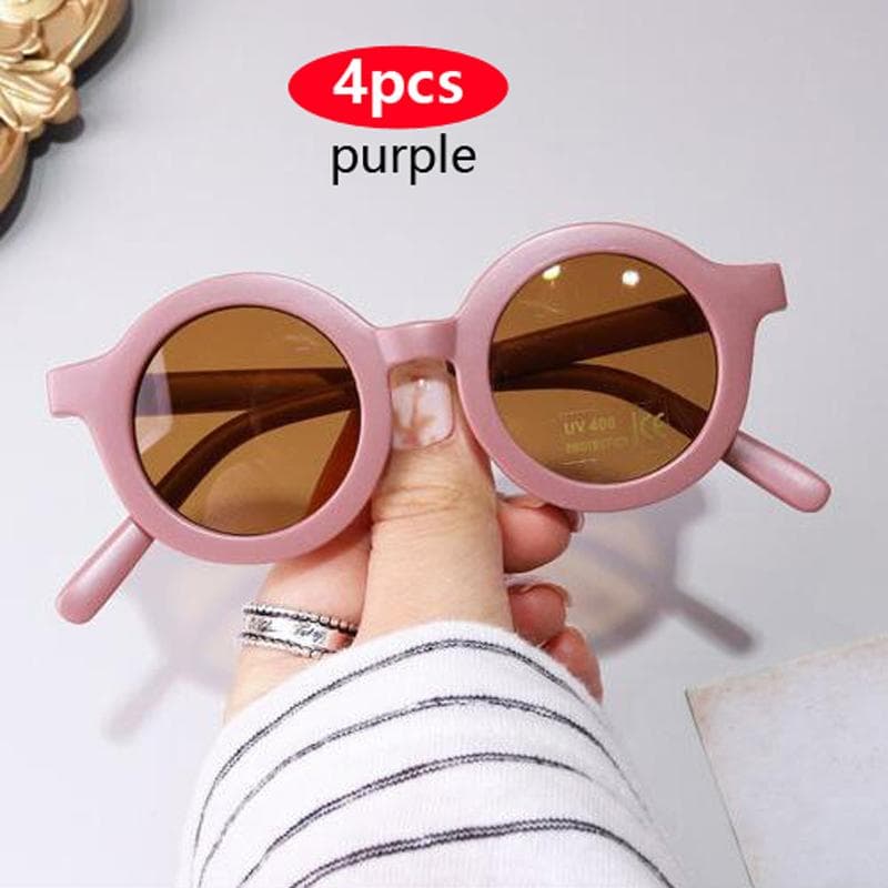 4pcs Round Cute Children Sunglasses Parent Child Frosted Sun Glasses Solid Color Candy Colors Baby Eyeglasses show as picture