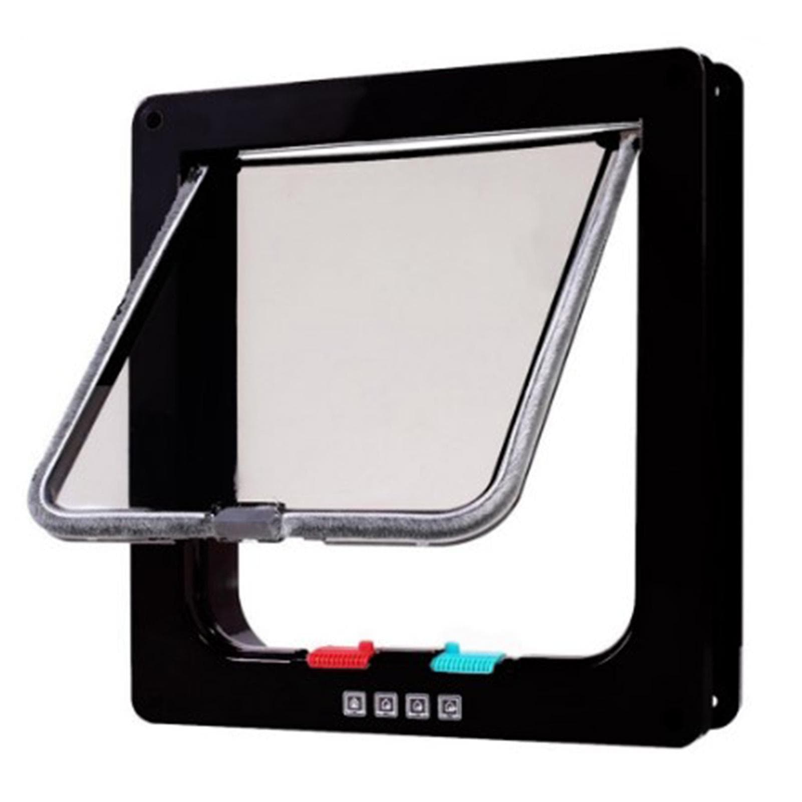 Cat Door Wearproof Automatic Window Closure Function Cat Interior Exterior Door for Pet Cat Dog M(for 4-6.5kg) black