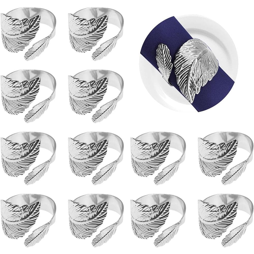 12PCS Silver Leaf Napkin Rings Table Napkin Rings for Table Decorations