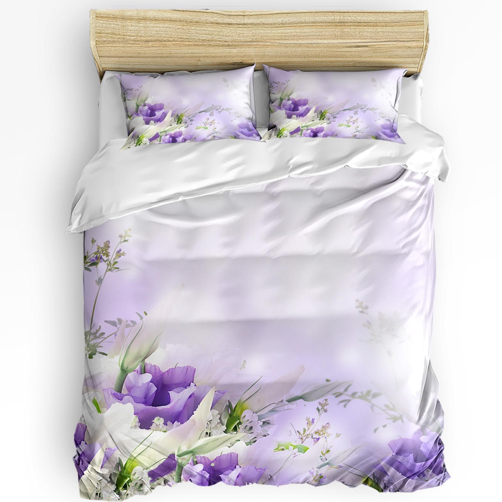 Purple Lavender Green Leaves Plant Flower Duvet Cover Bed Bedding Set Home Quilt Cover Pillowcases Bedroom Bedding Set No Sheet EU single(135x200cm)