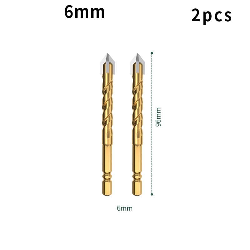 Tile Drilling Drill Bit Glass Cement Concrete Metal Marble Special High Hardness Four-Edged Alloy Drill Bit Dry Drilling 5-12mm 6mm-2pc