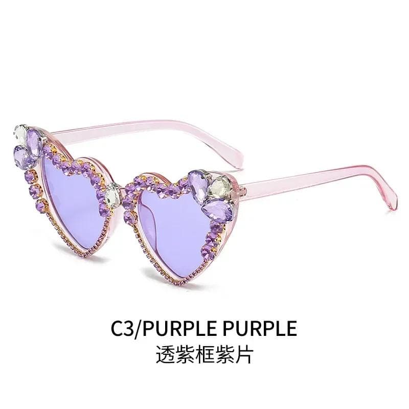Peach Heart Sunglasses for Women Imitation Diamond Studded Handmade Shiny Fashion Accessories