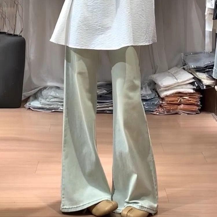 Yellow Mud Color Micro-flare Jeans for Women In Summer Thin Retro High Waist Loose Wide-leg Bell-flare Trousers XL