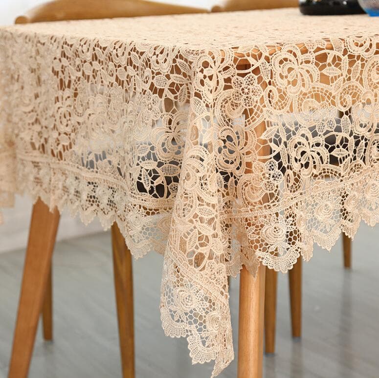Light Brown Embroidered Table Cloth Lace translucent Tea Table Cloth Home Decor Tablecloths hollow out side Table Cover 60x60cm 1pcs