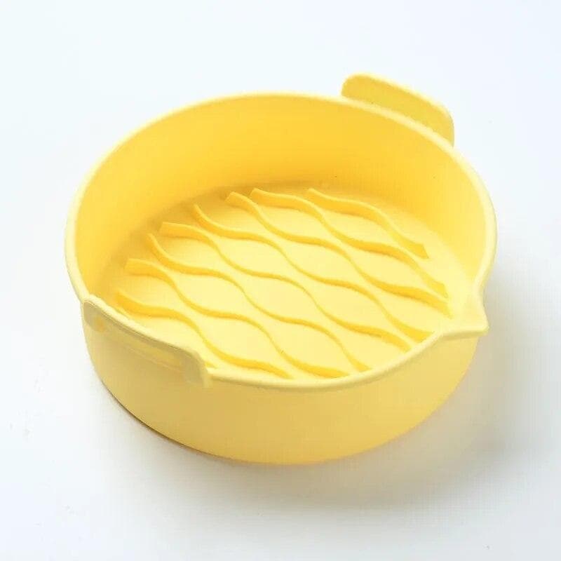 Round Silicone Air Fryers Liner Oven Baking Tray Air Fryer Silicone Reusable Replacement Grill Pan Kitchen Accessories yellow