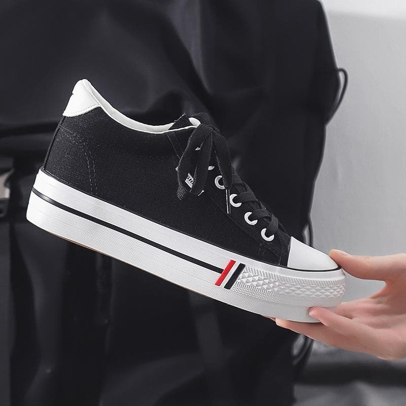 Women's Shoes Spring Style Canvas Shoes Women's Korean Version Inner Height Increasing Board Shoes All-match Small White Shoes Women 40 black