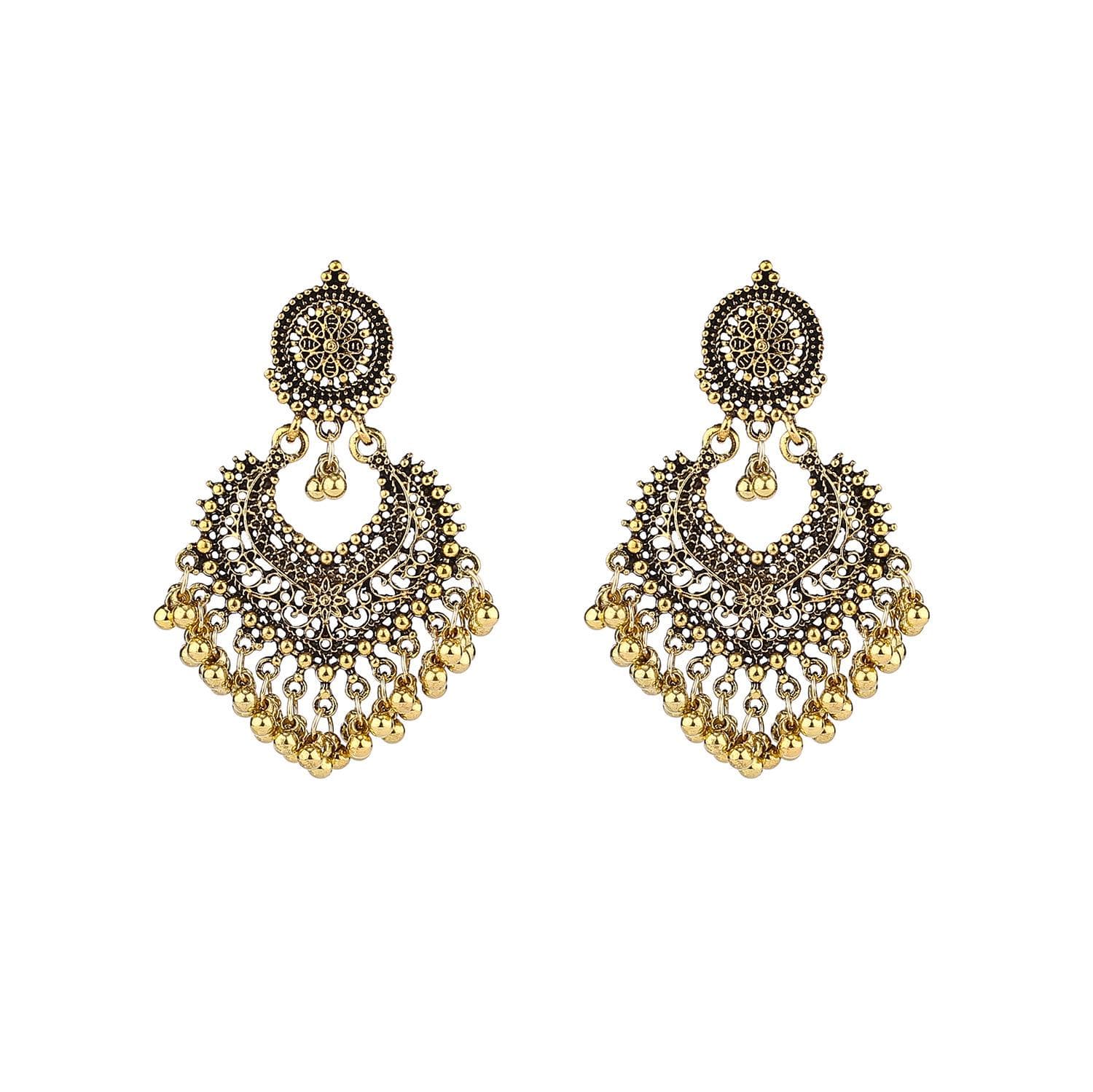 Boho Vintage Heart Shape Dangle Earrings for Women Ethnic Indian Flower Tassel Wedding Jewelry Accessories