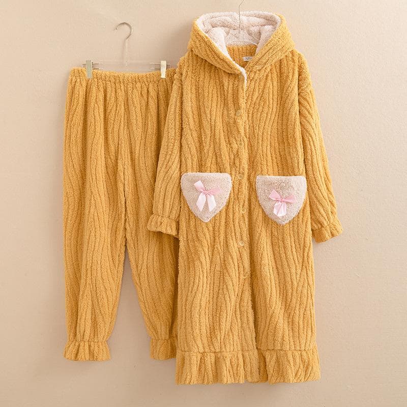 Women's Plus Size Autumn and Winter Pajamas Flannel 2 Piece Pajamas Cute Hooded Pajamas Pants Set Warm Casual Home Wear 5XL yellow