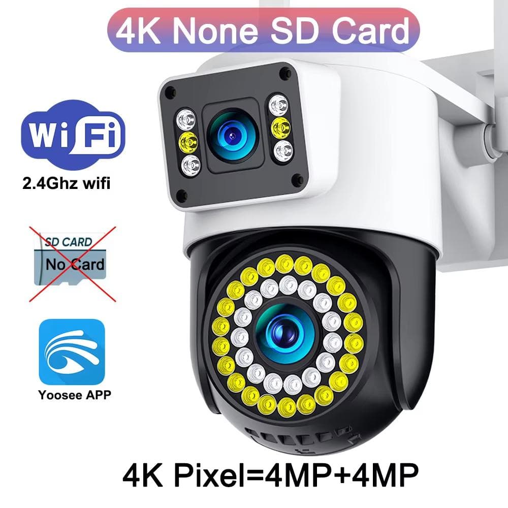 4K 8MP IP Camera Dual Lens 4G PTZ Wifi Camera Dual Screen Auto Tracking Two Way Audio Color Night Vision Security Camera Yoosee Wifi Camera