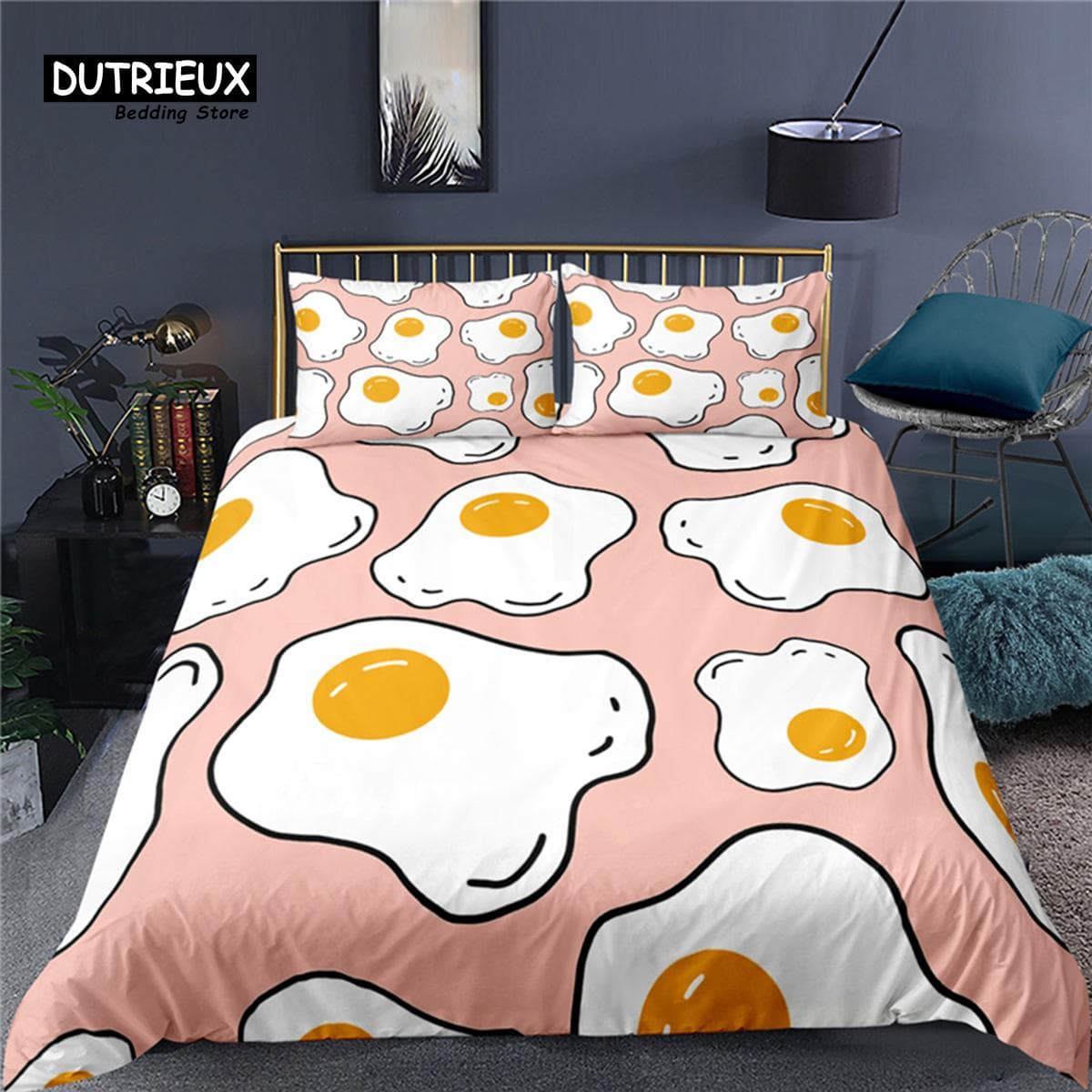 Luxury 3D Fried Egg Print Home Living Comfortable Duvet Cover Pillowcase Kid Bedding Set Queen and King EU/US/AU/UK Size US Twin(172x218cm)