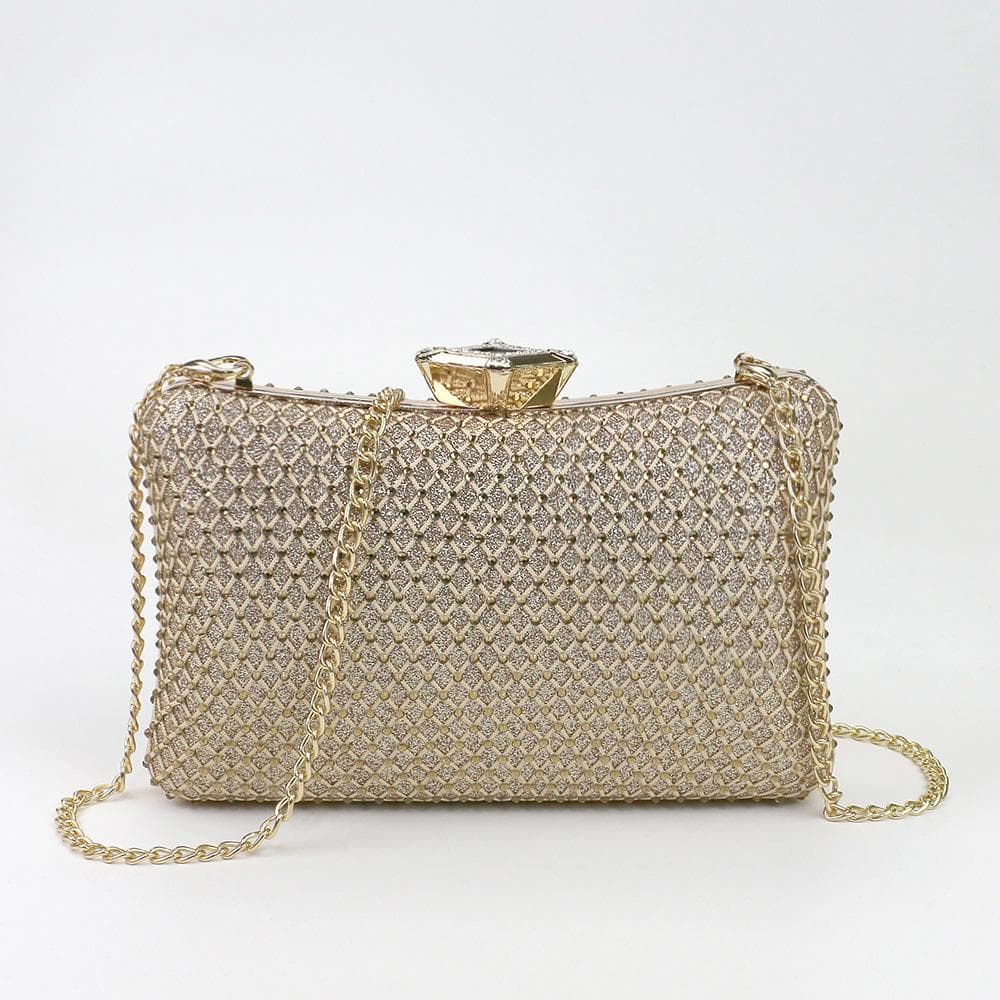 Spring and Summer Fashion Net Diamond Dinner Bag, Socialite Hand-held Bag, Banquet Bag, Single-shoulder Crossbody Small Square Bag gold