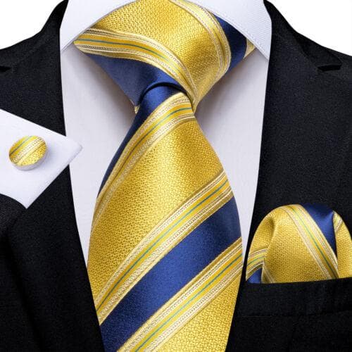 DiBanGu Red Blue Gold Gray Mens Silk Stripped Woven Tie Necktie Hanky Cufflinks N-7643