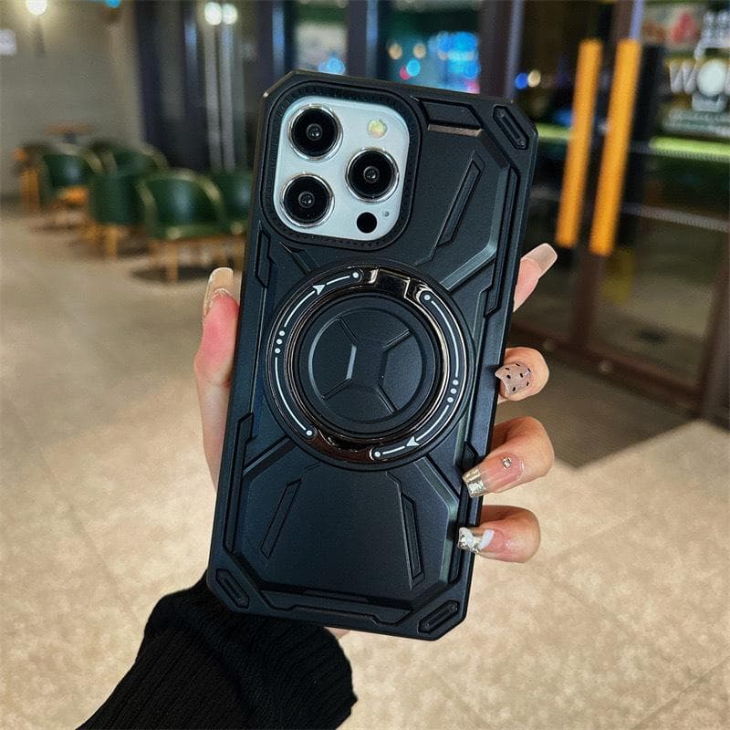Applicable To IPhone 16 Rotary Bracket Magnetic Suction Phone Case 15Pro Armor 14/13 Apple Protective Case 12 Apple 16Plus black