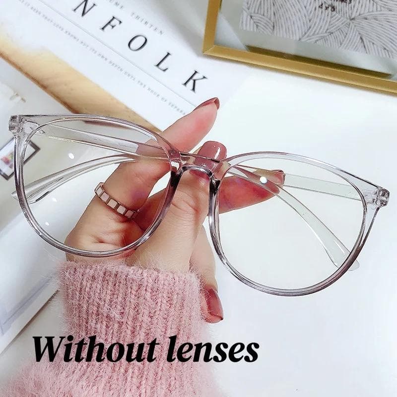 Neutral Fashion Retro Round Frame Glasses Women Classic Solid Color Lens Free Vintage Eyewear Unisex Style