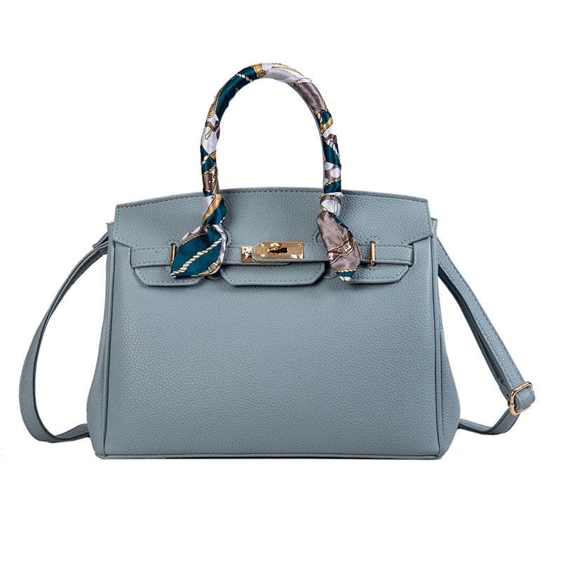2020 Lock Handbag Fashion Lychee Pattern Single Shoulder Diagonal Platinum 30cm*15cm*24cm light blue
