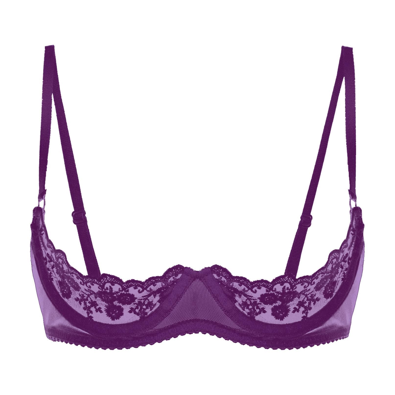 Women's Balconette Push Up Bra Lace Plus Size Bras See Through Underwire XL purple