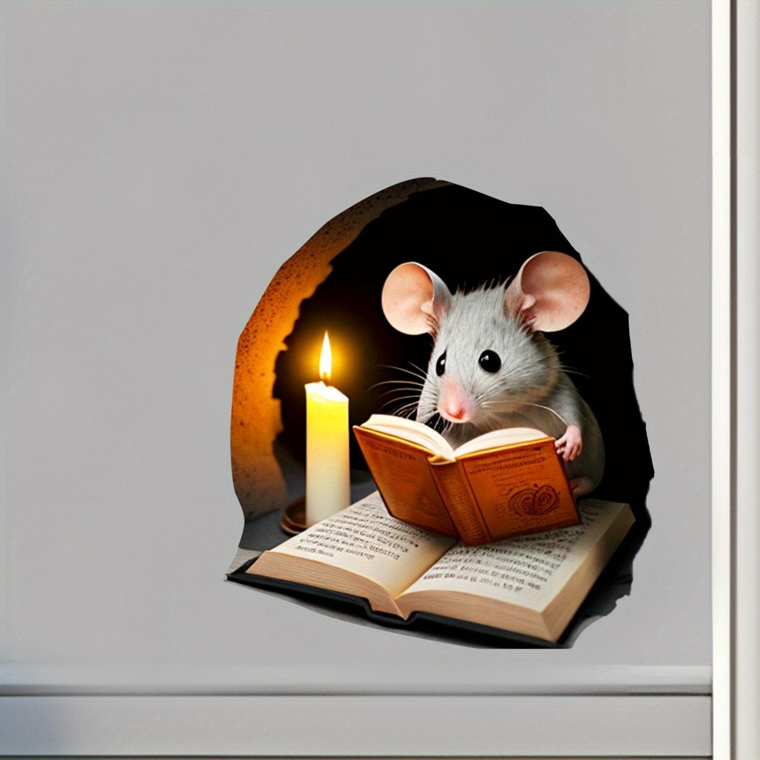 3D Mouse Reading Book Wall Decal - Removable PVC Sticker for Bedroom & Office Decor, Peel and Stick Art (2 Styles) #01
