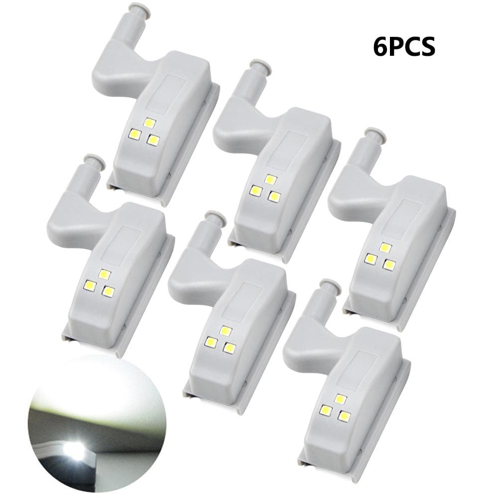 Universal Inner Hinge Lamp Cupboard LED Under Cabinet Light Closet Wardrobe Sensor Light Home Kitchen Night Light Lamps 6PCS white