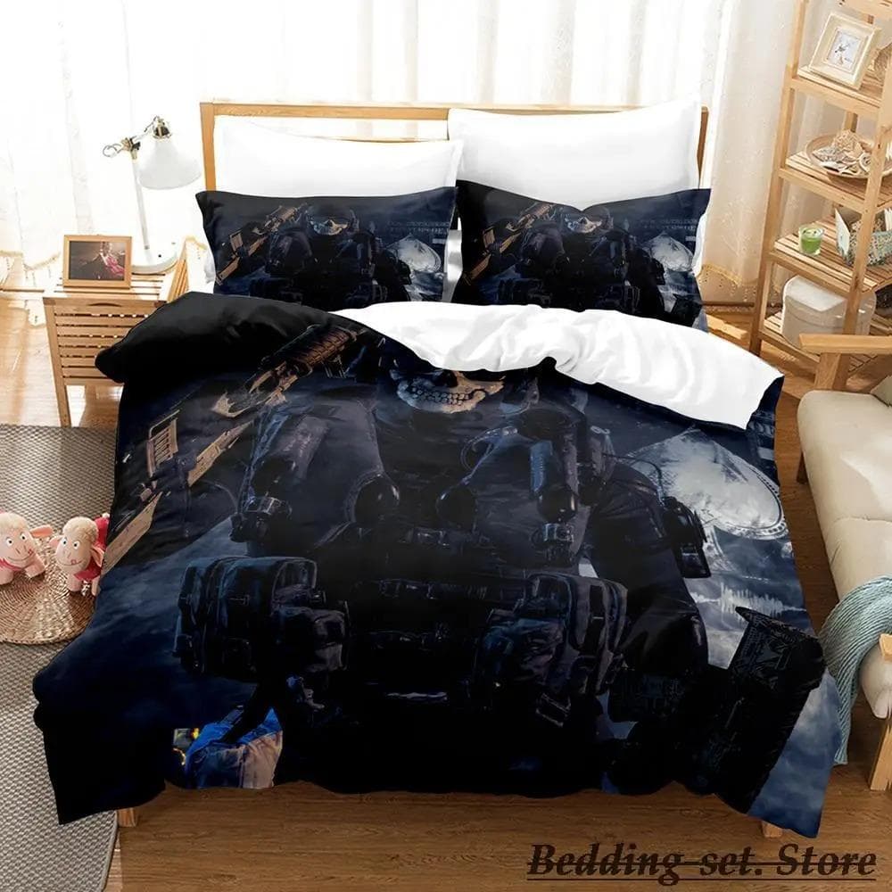 Game Call of Duty Simon Ghost Riley Bedding Set Cartoon Anime Three-piece Set Adult Kid Bedroom Duvetcover Sets 3D Shooting Game EU Single 135x200cm