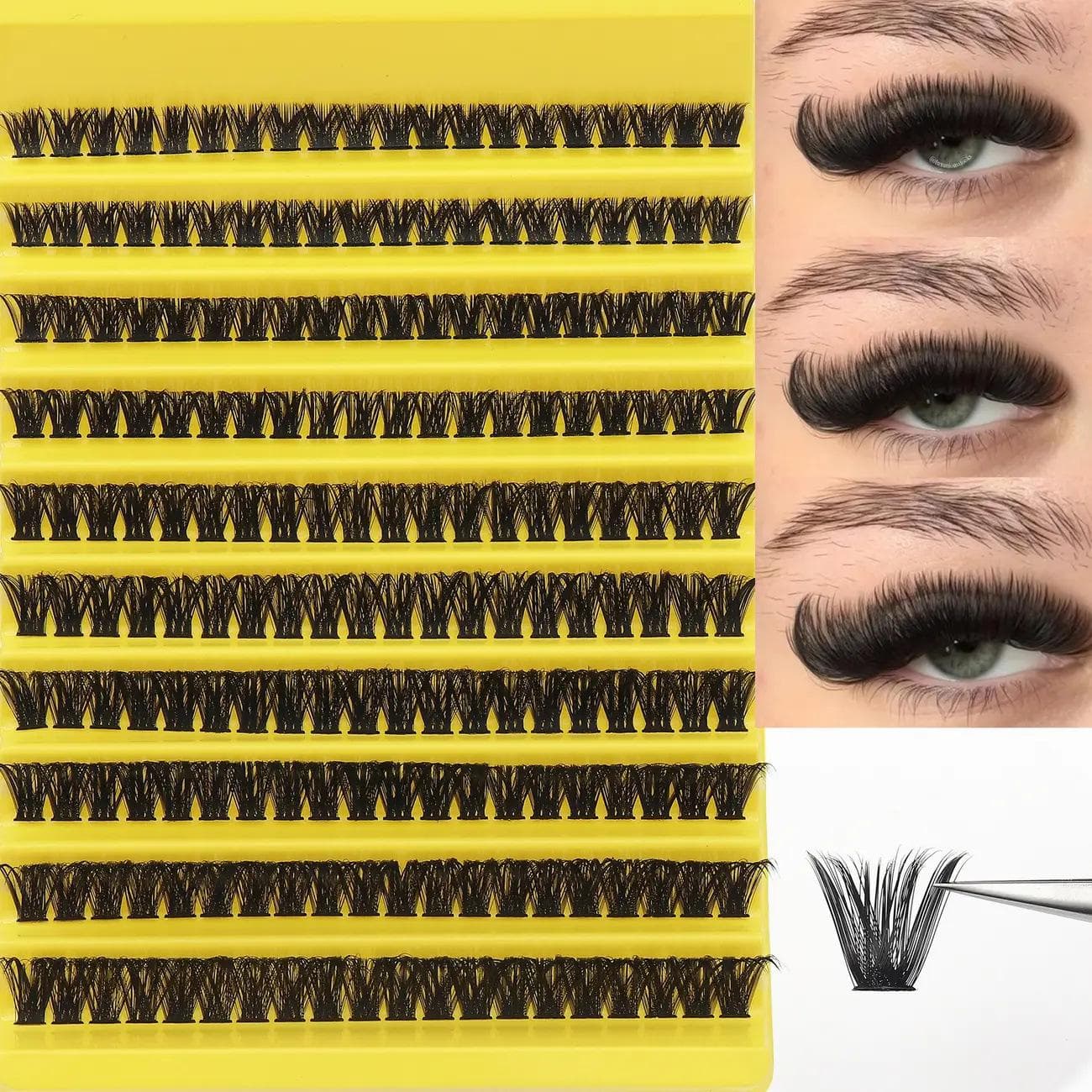 8-16mm Mixed Size D-Curl Design 80D Russian Curl False Eyelashes, Natural Soft Fluffy Cluster Fake Lashes, Wispy Smoke Effect DIY Lashes
