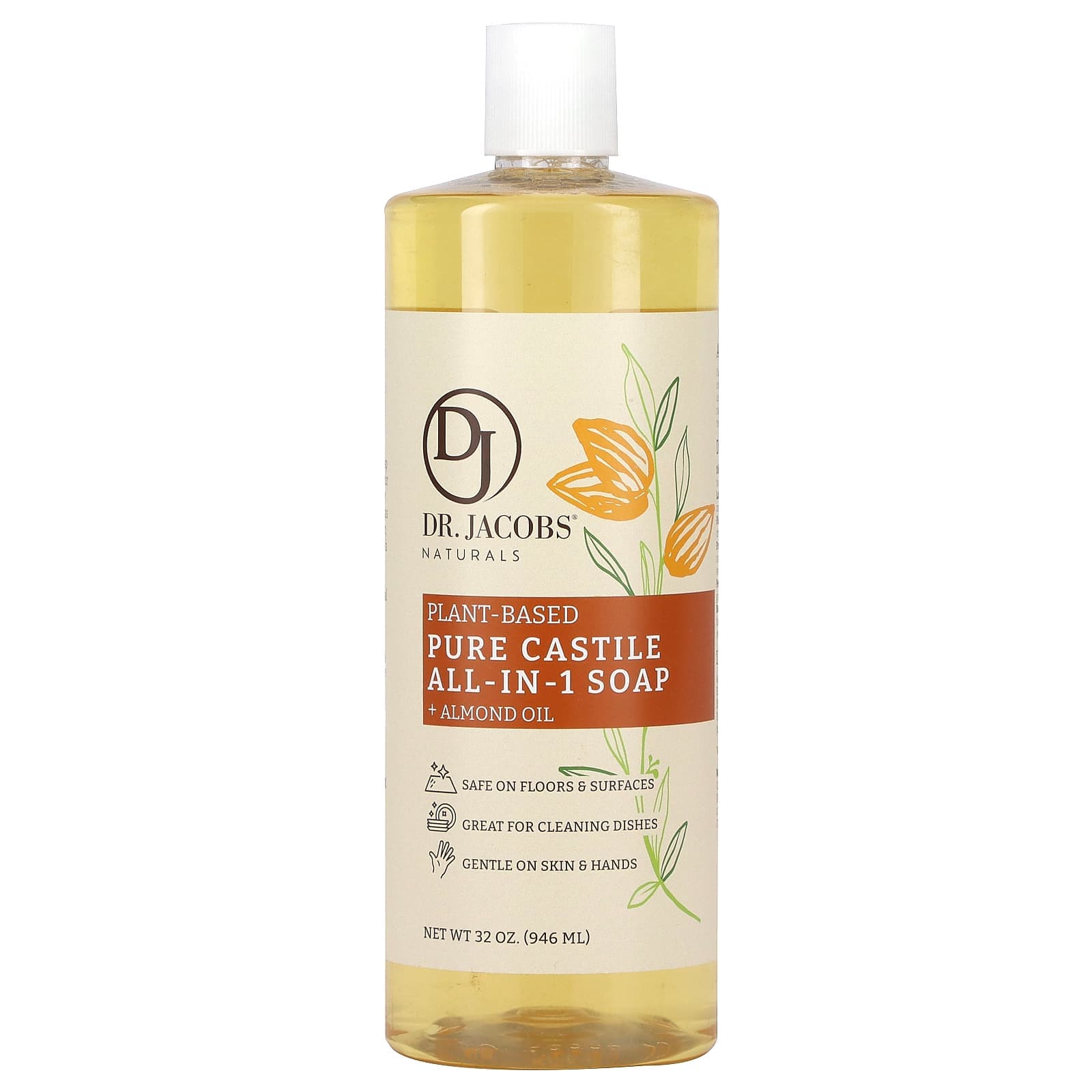 Dr. Jacobs Naturals, Vegetarian Pure Castile All-in-One Soap, Almond Oil, 32 oz (946 ml)