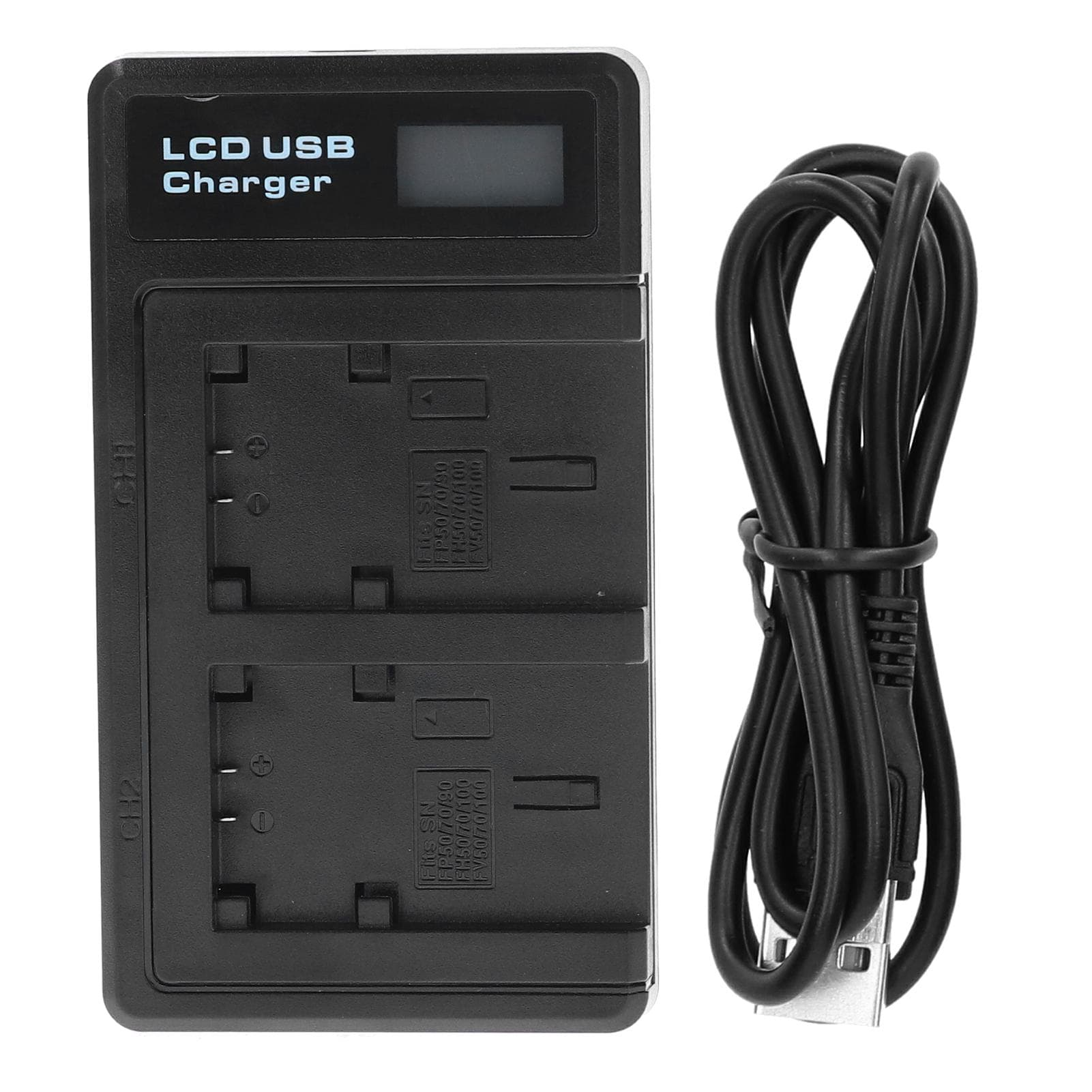 Plastic Battery Charger with LCD Display Camera Battery Double Charging for NP?FV100