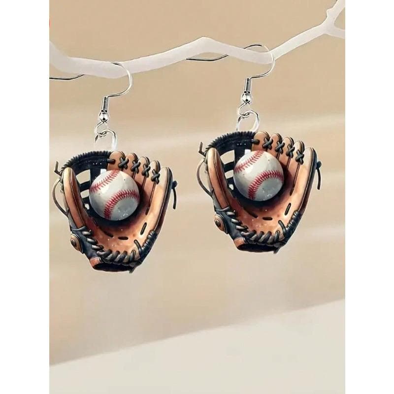 Baseball Gloves and 2D Acrylic Earrings with Sports Style, Creative and Personalized Ball Earrings, Earrings for Ladies one-size