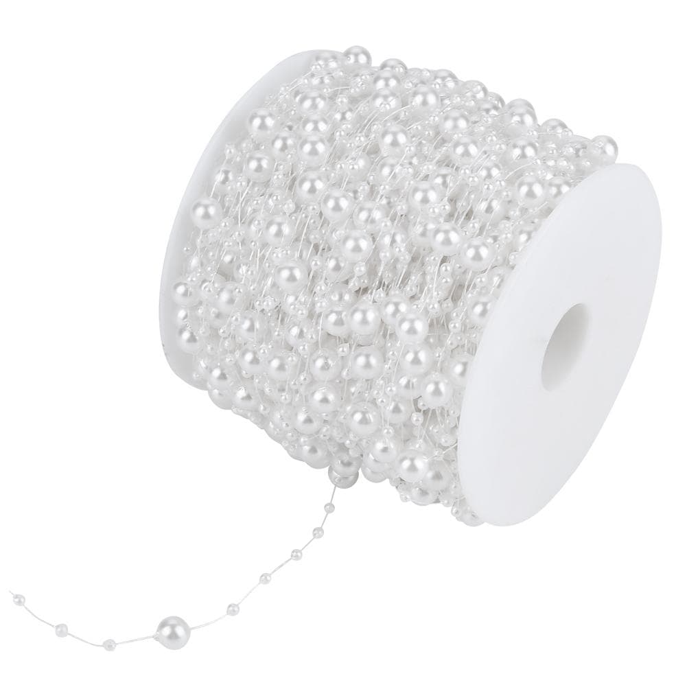 60mroll Grinding Pearl Wire Beads Garland String DIY Wedding Decoration 3mm+8mm(white) white