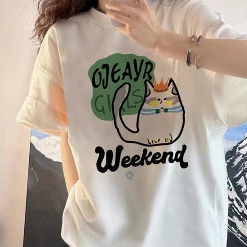 Pure Cotton White Salt-style Short-sleeved T-shirt for Women In Summer New Loose Women's Printed Harajuku Hong Style Top XXXL white